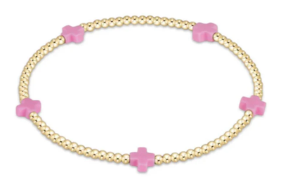 EGirl Signature Cross Small Gold 2mm Bright Pink Bracelet