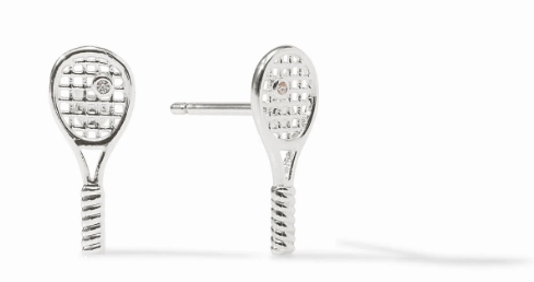 Silver Tennis Racquet Stud CZ