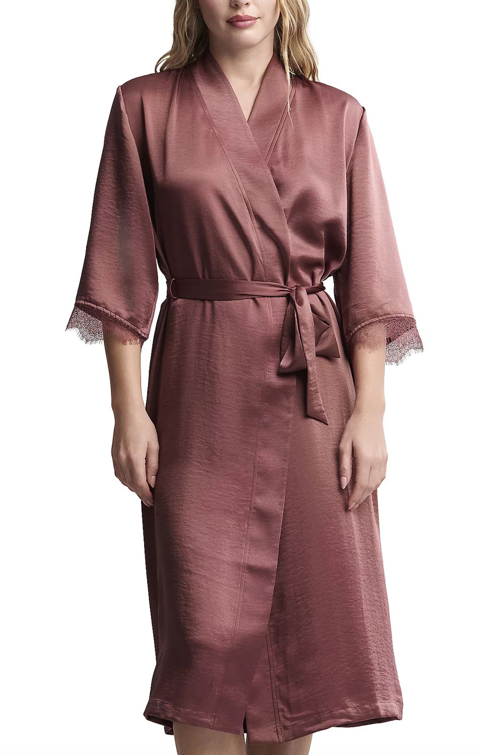 Liquid Satin Lace Kimono Robe