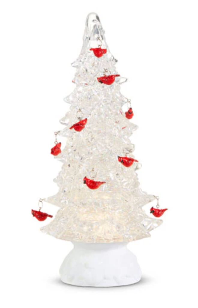 12in Lighted Tree w Cardinal Ornaments