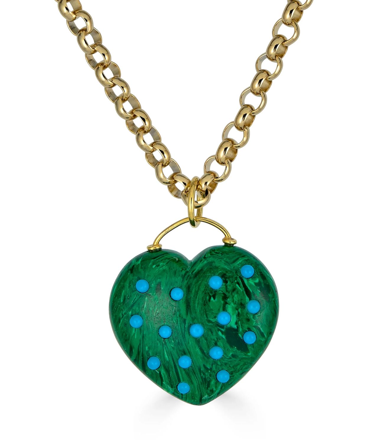 Malachite Heart Pendant Necklace w Turquoise PLN30