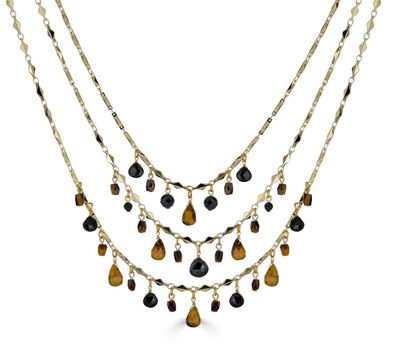 Tigers Eye &amp; Black Spinel Bib Necklace PLN06