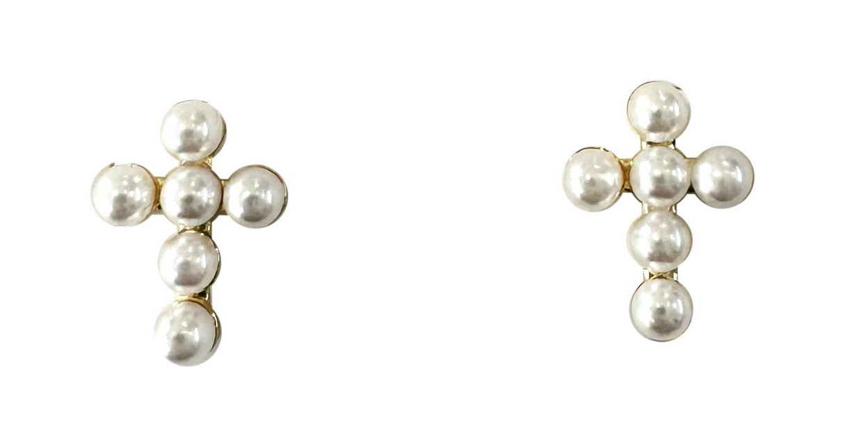 Mini Pearl Cross Stud