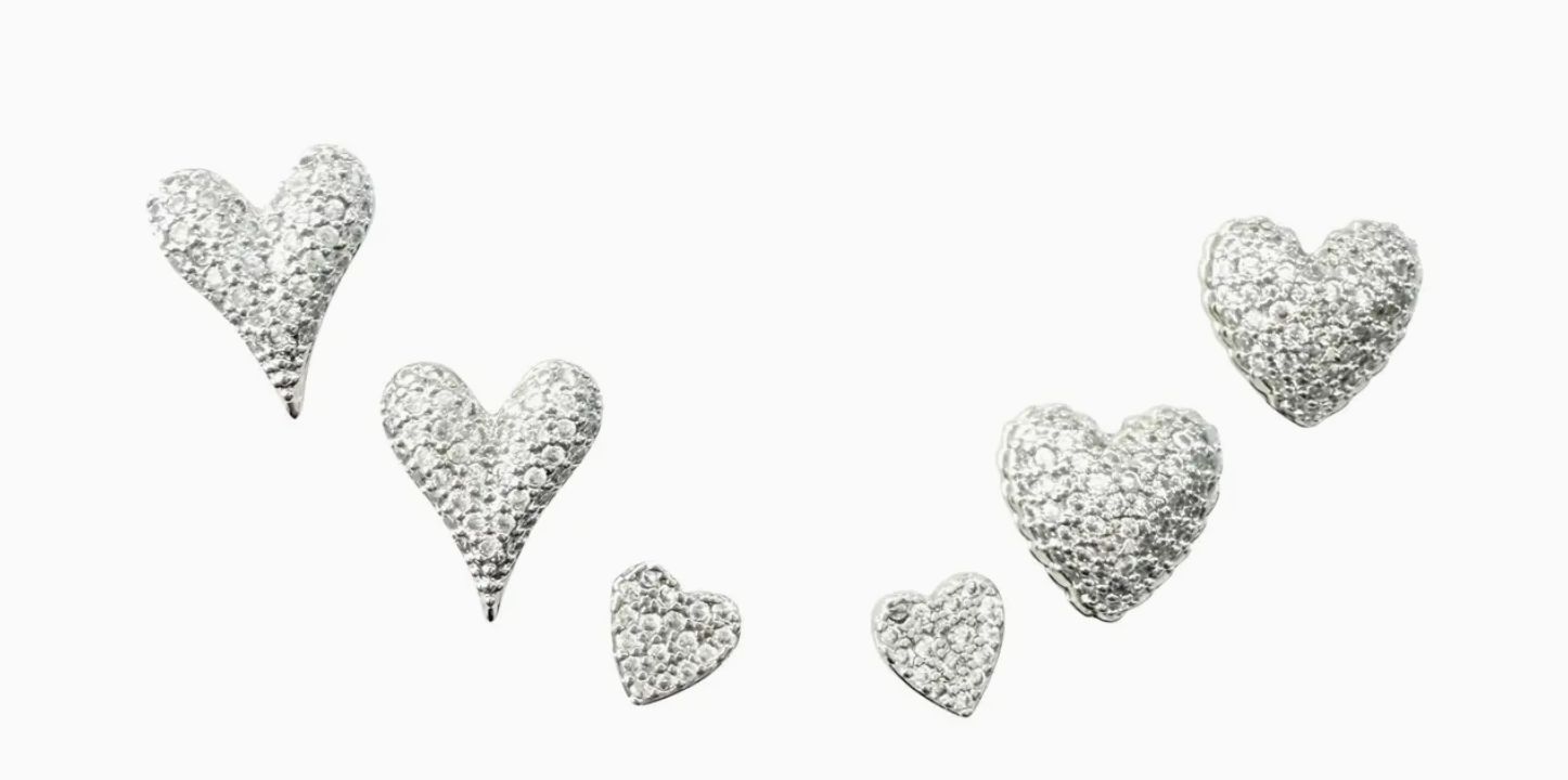 Silver CZ Heart Earring Set