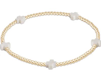 EGirl Signature Cross Small Gold 2mm Off White Bracelet