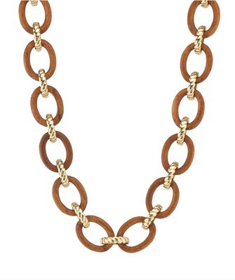 Earth Goddess Teak Link Drop Necklace