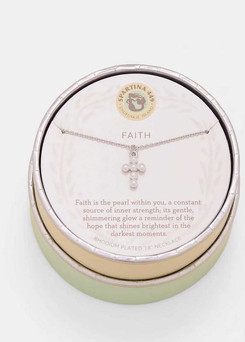 SLV Faith/Pearl Cross Necklace Silv
