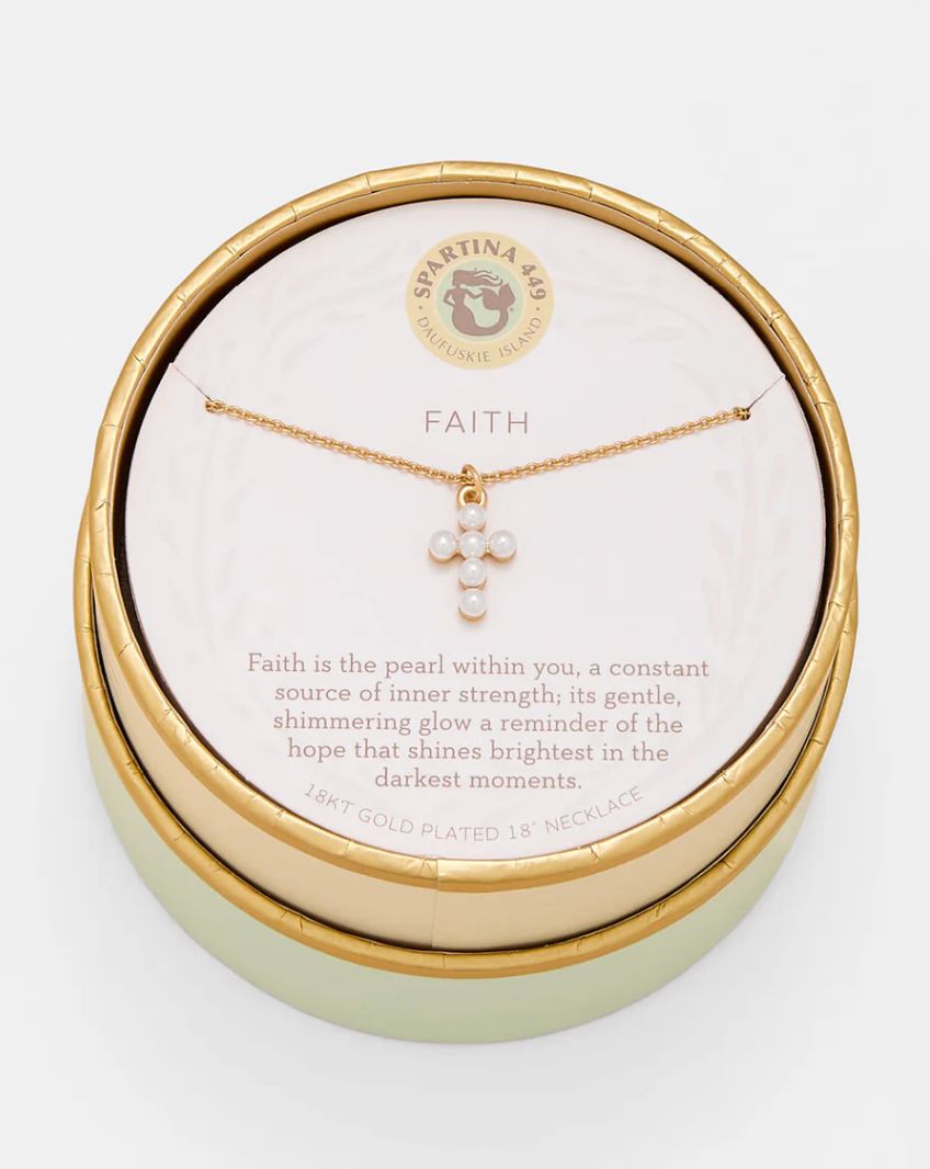 SLV Faith/Pearl Cross Necklace Gold