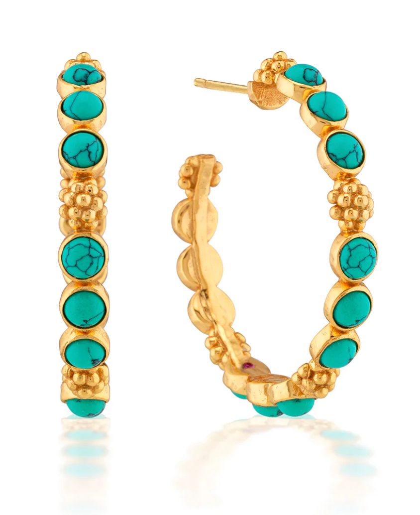 Berry Gem Meduim Hoop Earrings Turquoise zye04/440