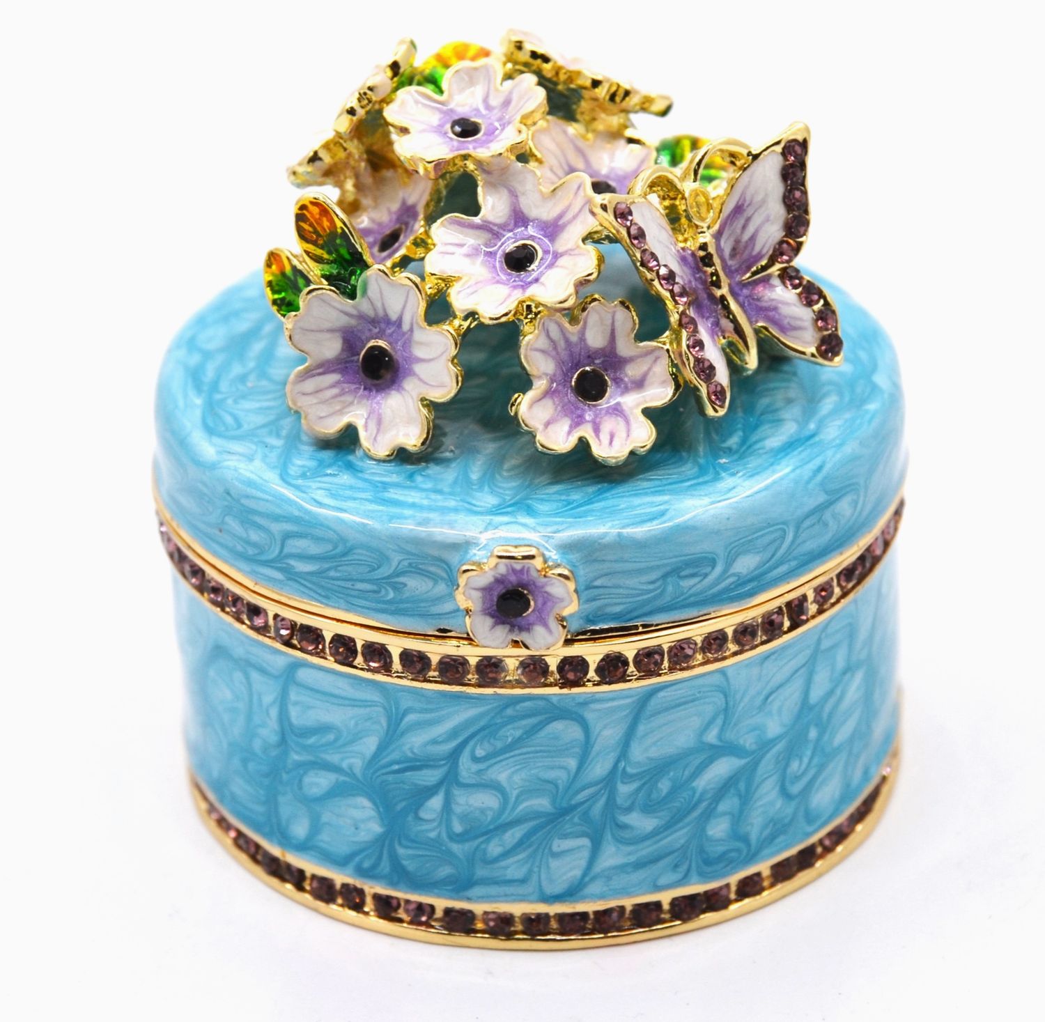 1030990c Round Floral Butterfly Aqua Box