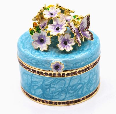 1030990c Round Floral Butterfly Aqua Box