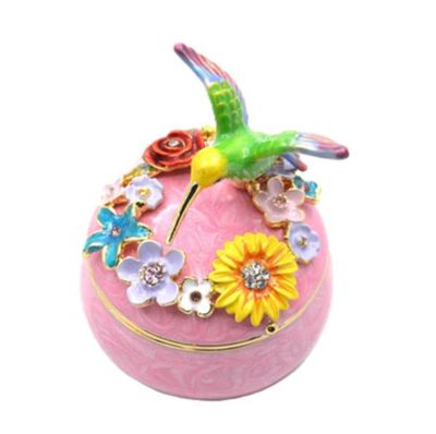 Round Floral Box w Hummingbird 1033070B