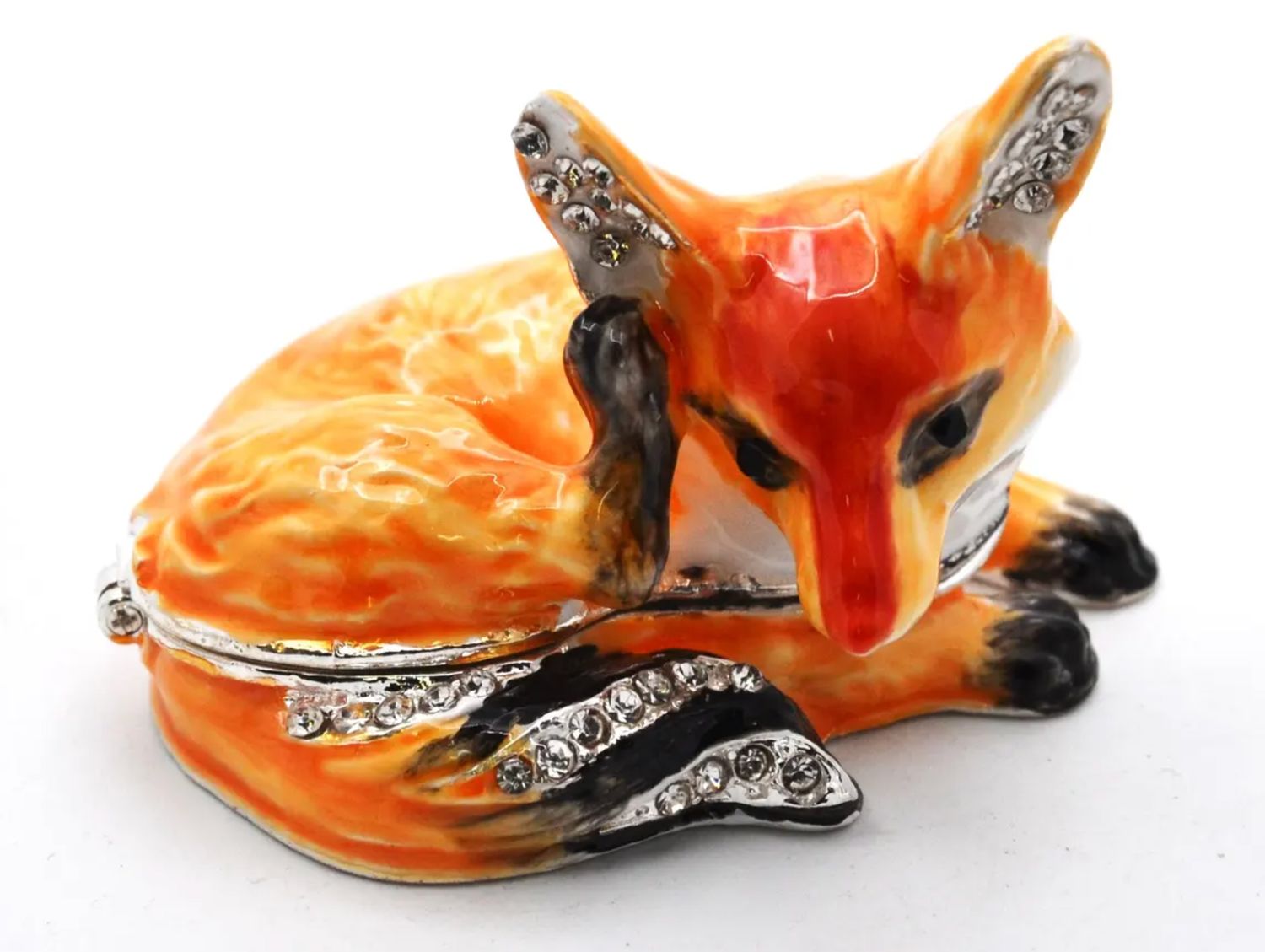Sm Sitting Fox Jeweled Trinket Box