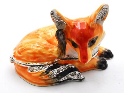 Sm Sitting Fox Jeweled Trinket Box