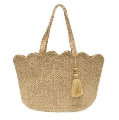 Scalloped Hem Jute Tote