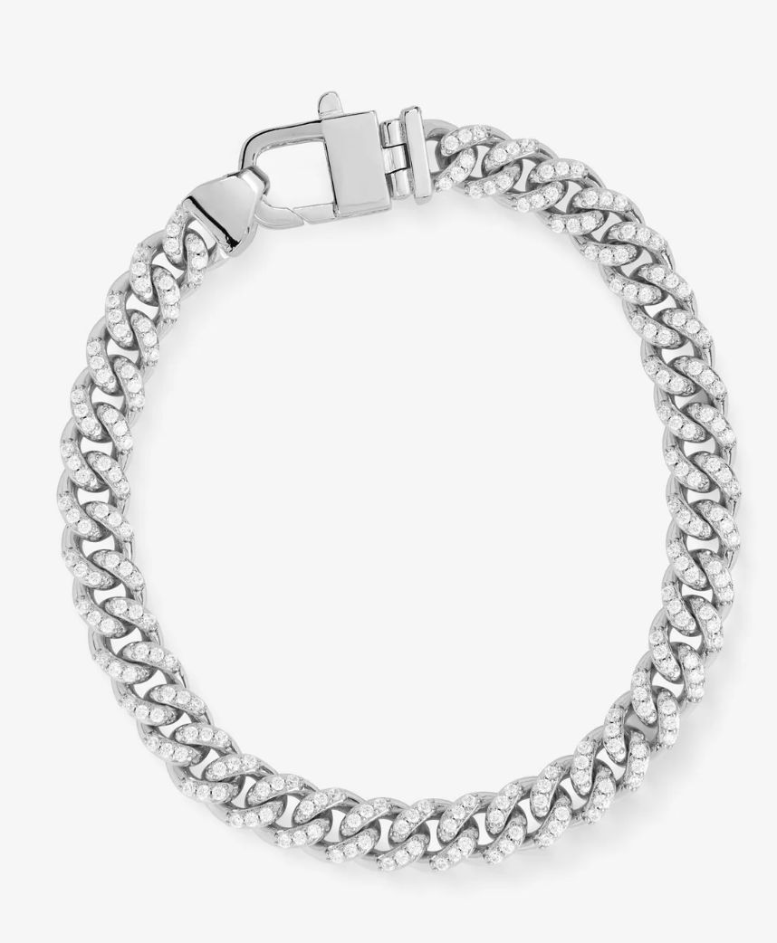 Pavé Julian Cuban Chain Silver Bracelet 6.8mm 