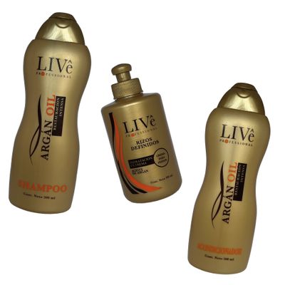 COMBO RIZOS DEFINIDOS 

shampoo live Aceite de Argan 
crema para peinar Live  aceite de Argan 
acondicionador Live  aceite de argan