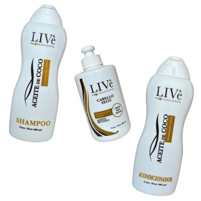COMBO CABELLO SECO :

shampoo  live aceite de coco 
acondicionador live aceite de coco 
crema para peinar aceite de coco