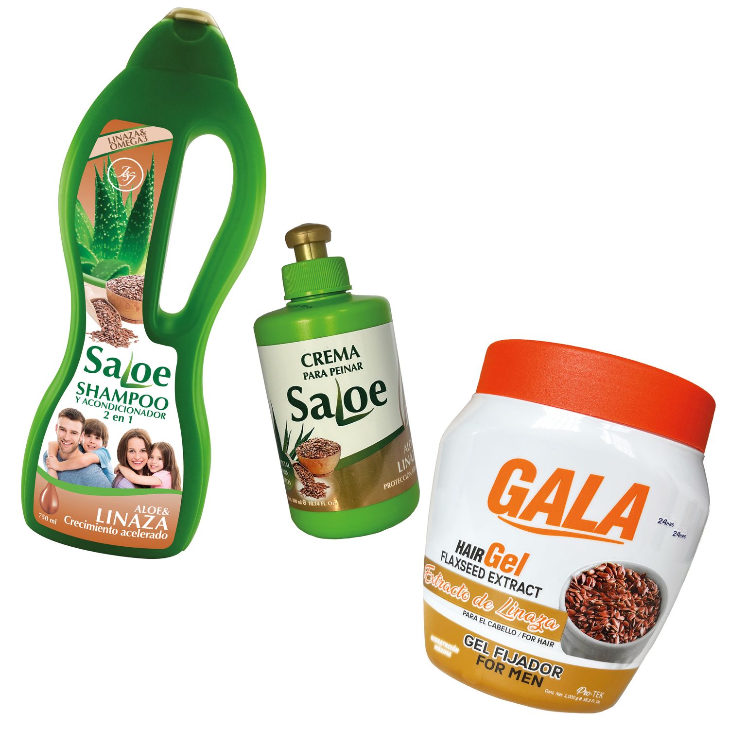 COMBO EXTRACTO DE LINAZA :

Shampoo saloe  linaza 
crema para peinar de linaza 
gel para el cabello GALA linaza