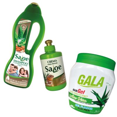 COMBO ALOE VERA :

Shampoo saloe 
Crema para peinar saloe 
Gel para el cabello Gala
