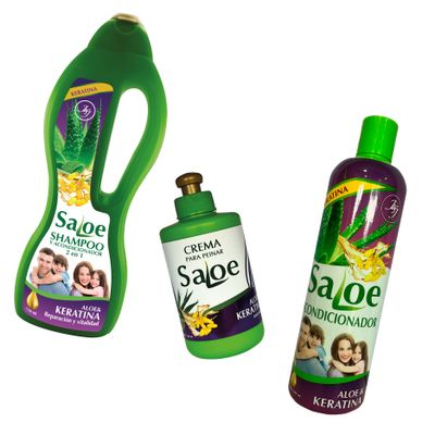 COMBO ALOE CON KERATINA:
Shampoo Saloe
crema para peinar saloe
Acondicionador saloe