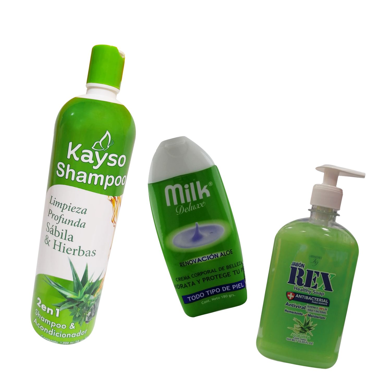 COMBO LIMPIEZA 

shampoo kayso  sabila y hierbas 
crema milk deluxe 
jabon de manos aloe Rex ( cremoso )