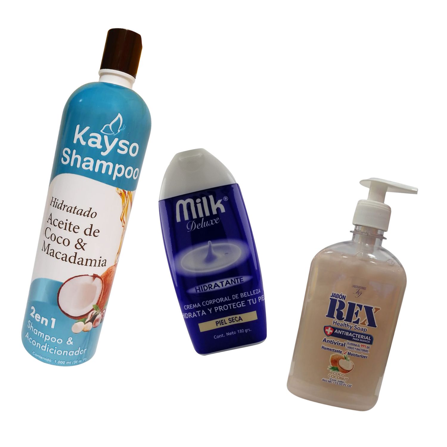 COMBO COCO :

shampoo kayso coco 
crema milk  deluxe
jabon de manos coco Rex