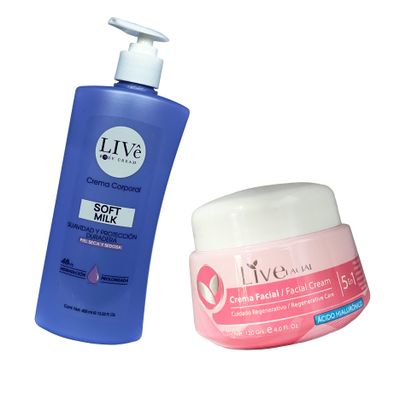 COMBO ROSA 

crema para cuerpo live 
crema facial live acido hialurónico