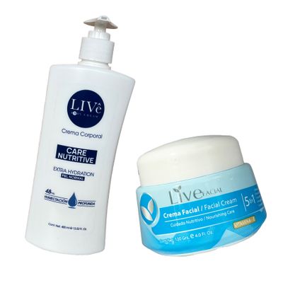 COMBO EXTRA HIDRATACION:

crema para cuerpo LIVE 
crema facial live vitamina E