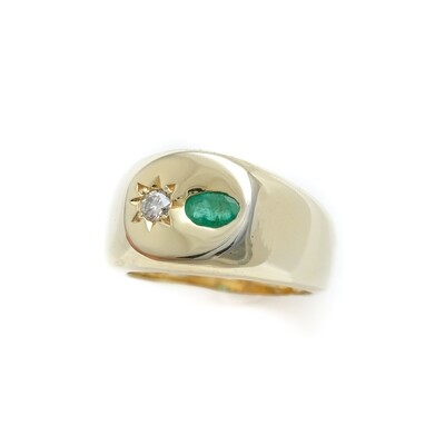 Elemental Signet Ring -  Emerald & Moissanite 5.5⌀ (Vermeil)
