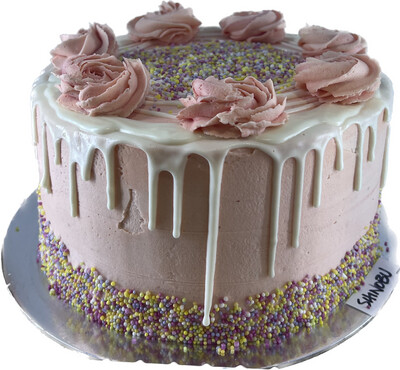 Pink And Sprinkles Drip Cake