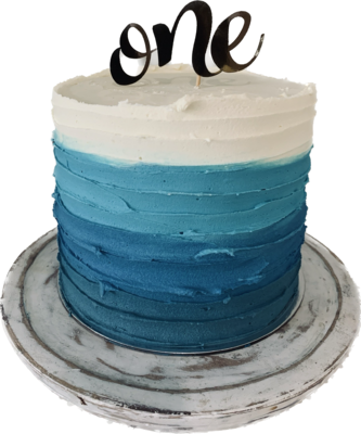 Ombre Horizontal Line Textured Cake - Blue To White