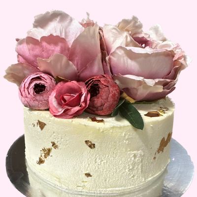 Gold Foil And Flower Cake