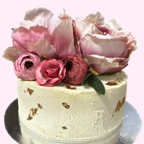 Gold Foil And Flower Cake