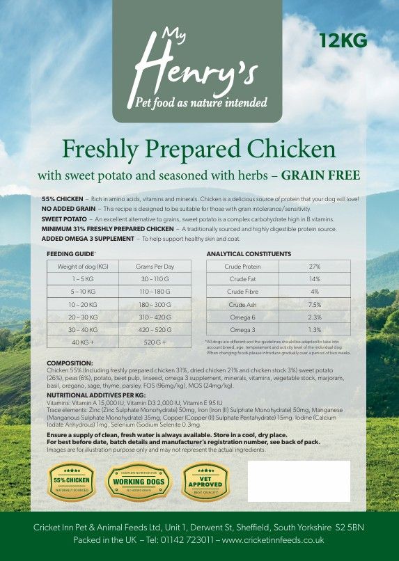 12kg - Chicken, Sweet Potato And Herbs - Hypo Allergenic - Grain Free Dog Food. New Label!