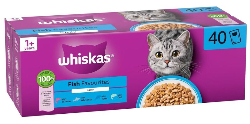 Whiskas 1+ Adult Wet Cat Food Fish In Jelly 40x85g