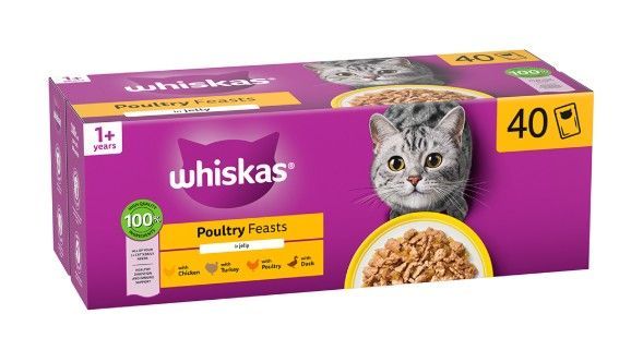 Whiskas 1+ Adult Wet Cat Food Poultry in Jelly 40x85g
