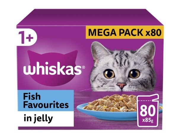 Whiskas 1+ Adult Wet Cat Food Fish Selection In Jelly 80x85g
