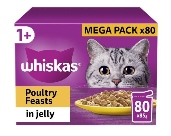 Whiskas 1+ Adult Wet Cat Food Poultry In Jelly 80x85g