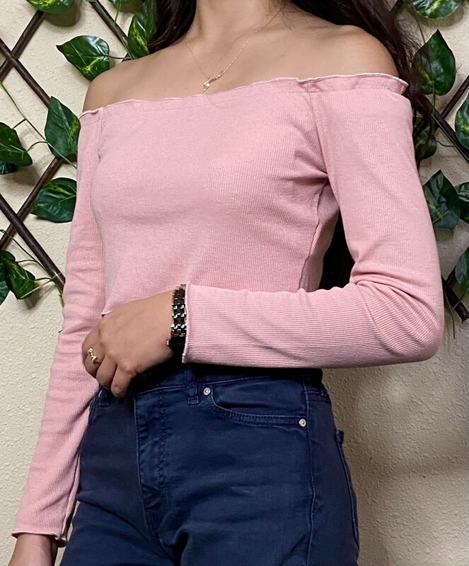 SHEIN pink off shoulder crop top