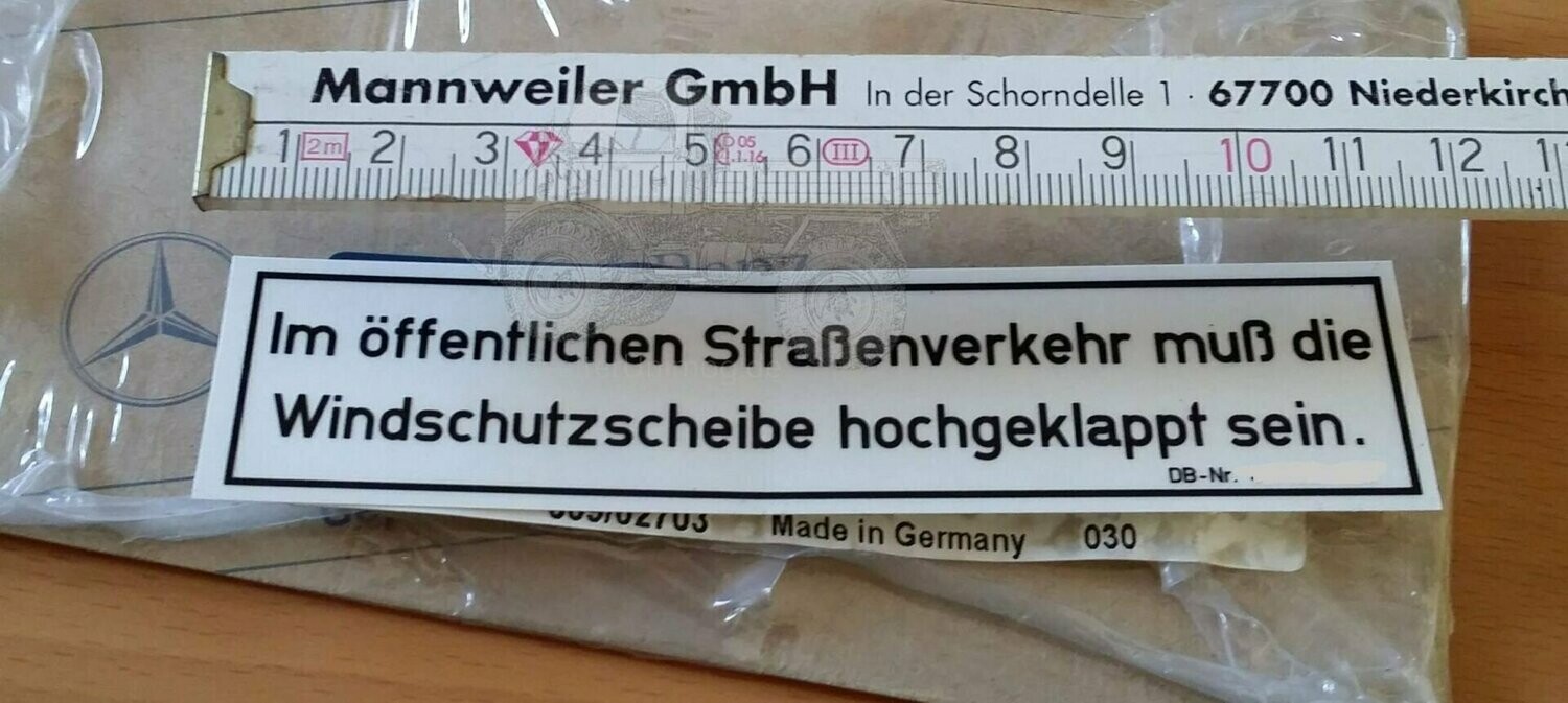 Aufkleber Hinweis Windschutzscheibe, 404,403,406,421