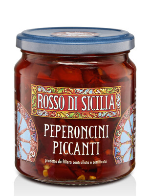Peperoncini piccanti 290gr (€ 3,10 al pezzo) - 1 scatola Cunzata da 9 pezzi Peperoncini piccanti 290gr (€ 3,10 al pezzo) - 1 scatola Cunzata da 9 pezzi