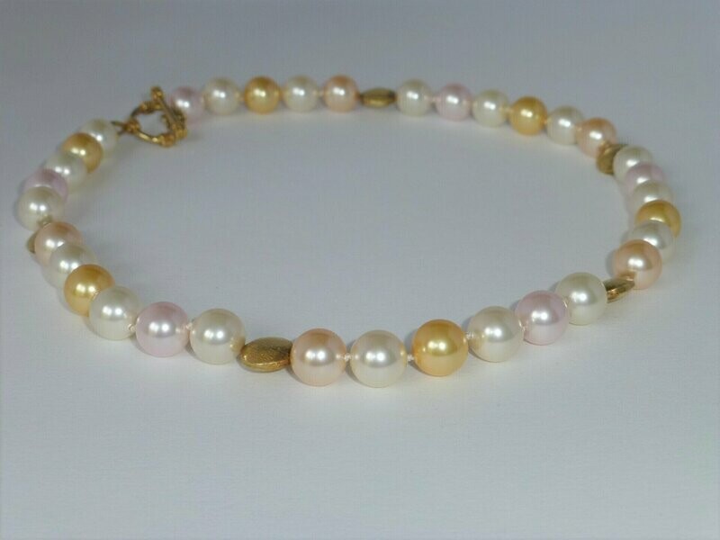 Perlenkette 10mm Pastell mit Gold