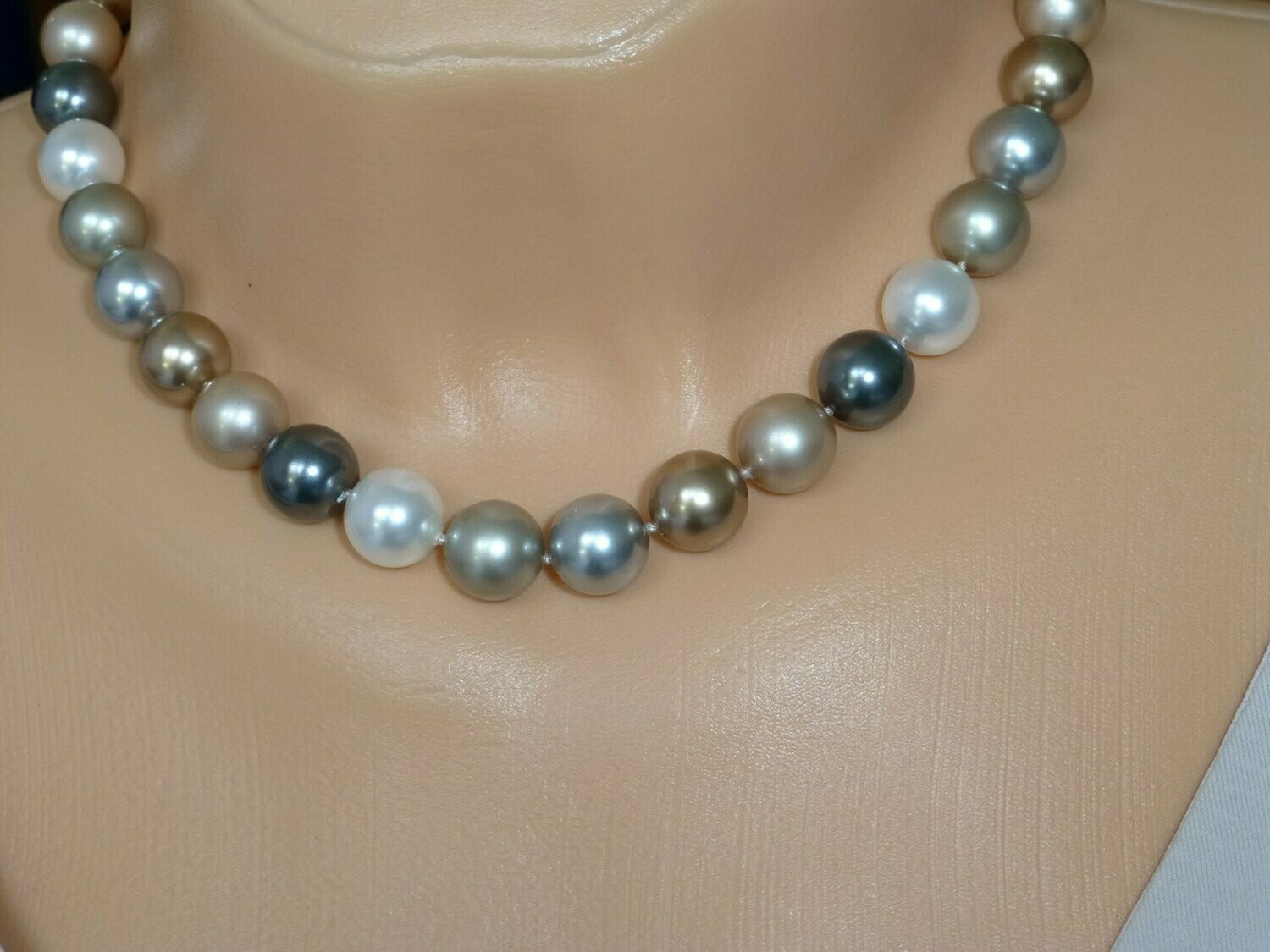 Perlenkette 12mm Bronze-Platin