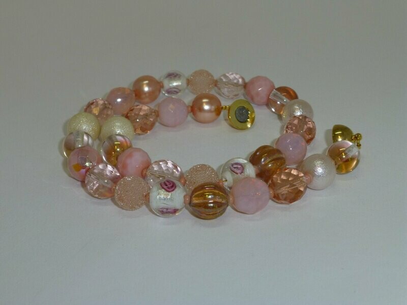 Halskette Glasperlen Mix Blus Rose