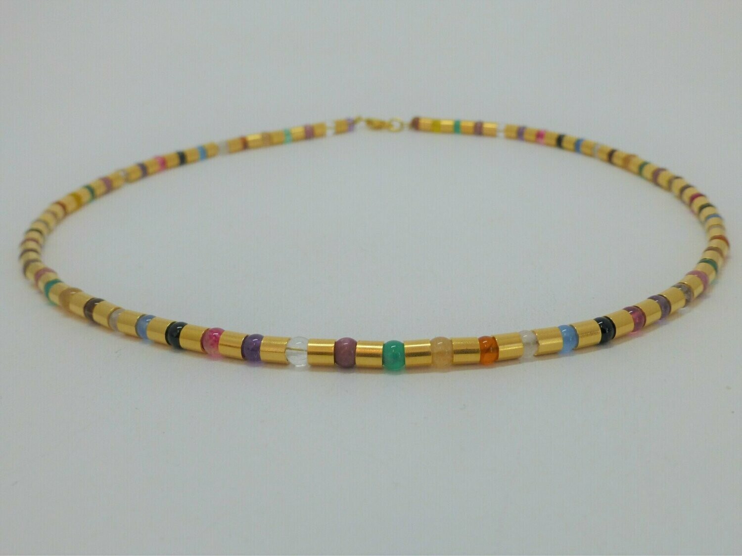 Halskette Tubes Gold mit Steinen Bunt 6mm
