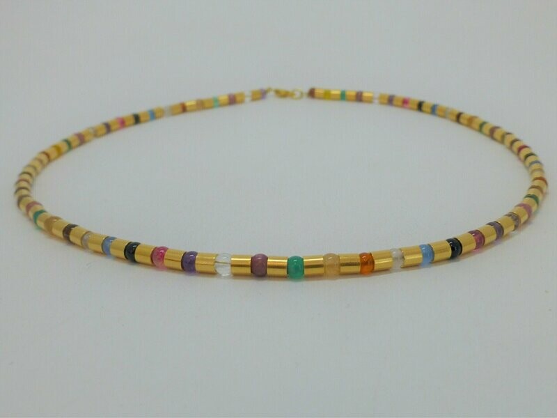 Halskette Tubes Gold mit Steinen Bunt 6mm