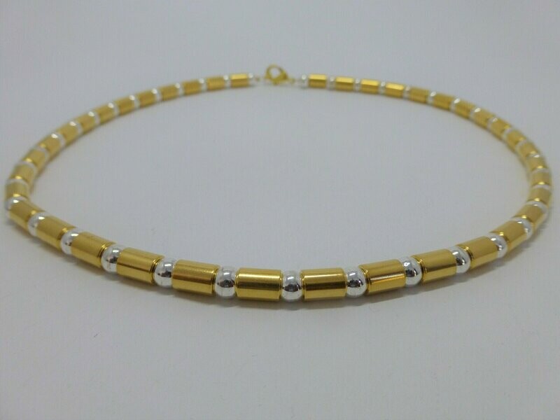 Halskette Tubes Gold mit Hämatit Silber 6mm