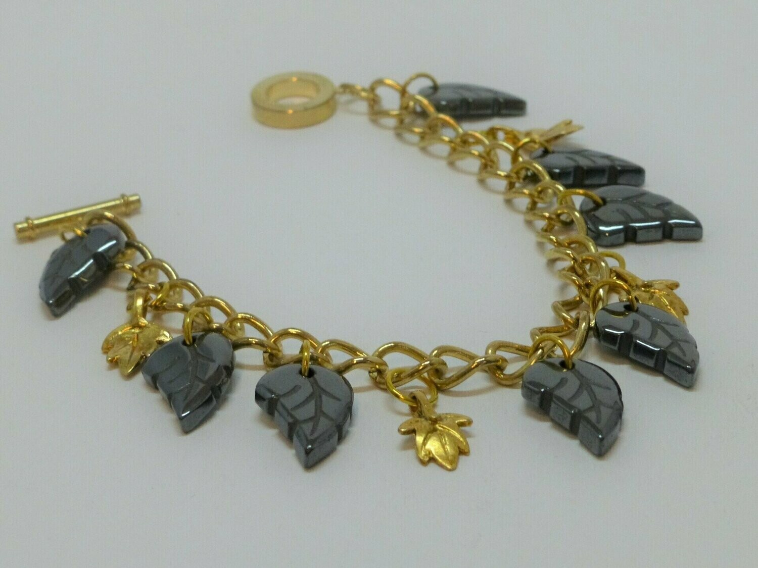 Bettelarmband Gold Blätter Hämatit