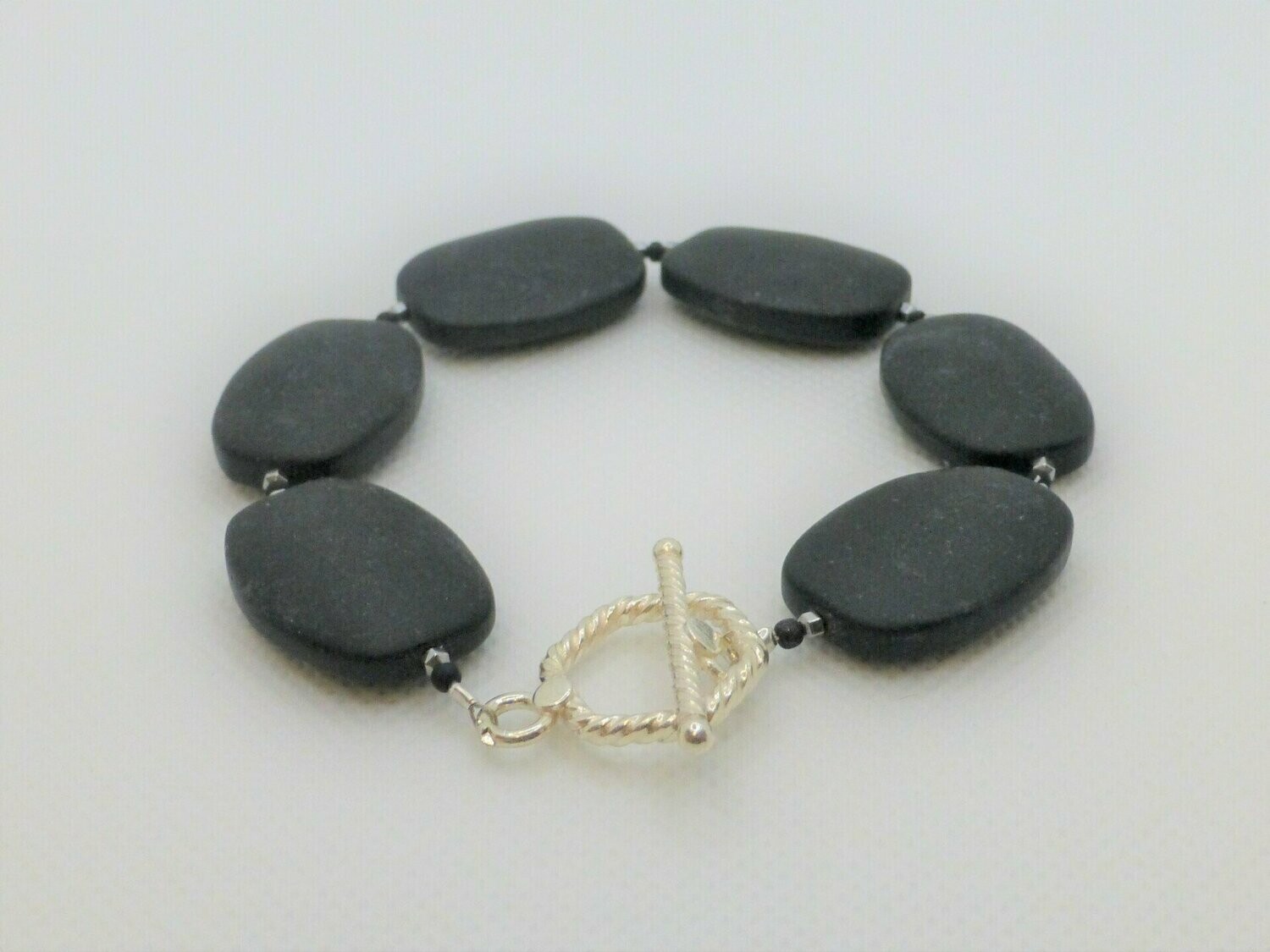 Armband Onyx matt Oval Barock mit Knebel Silber